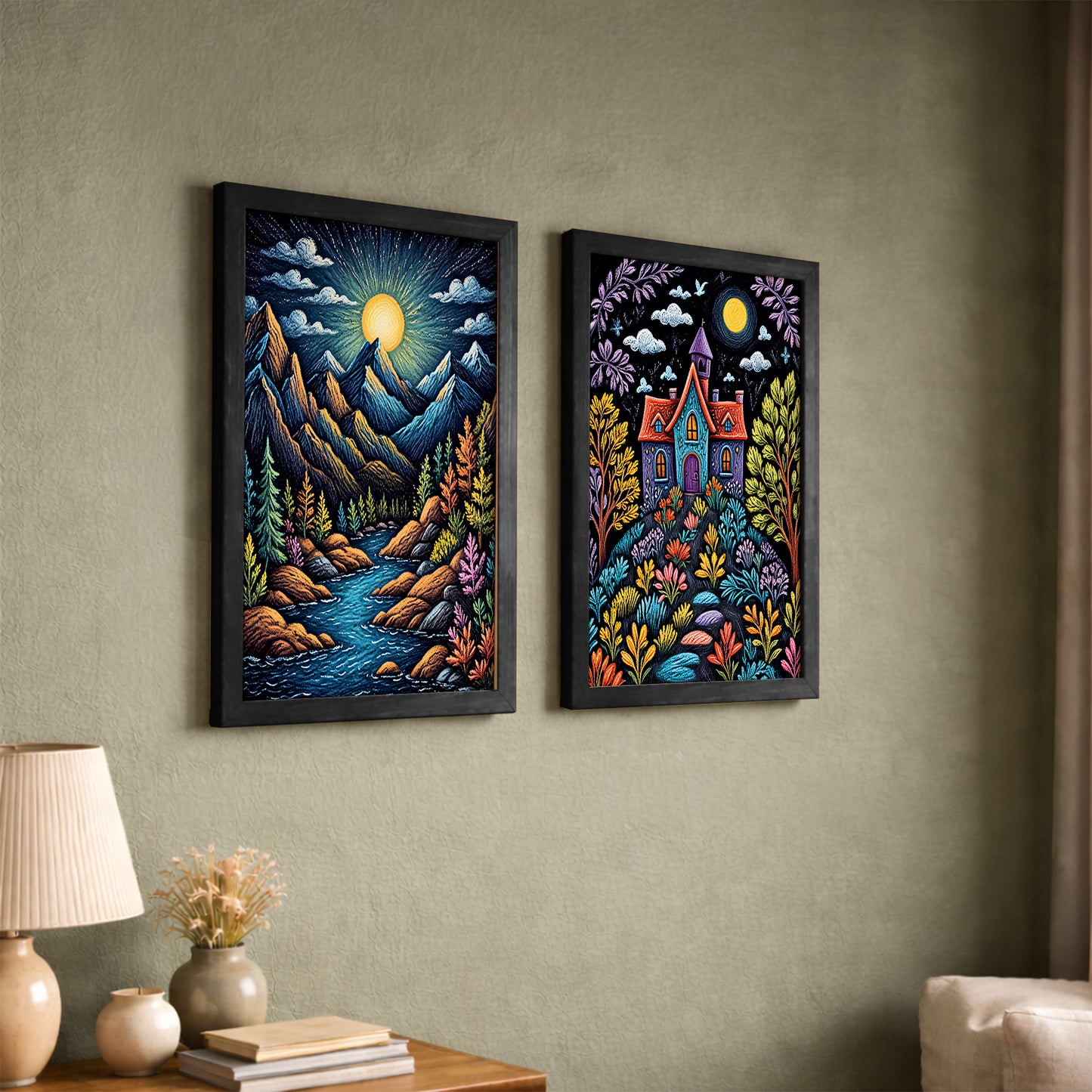 Moonlit Nature & Dream House Wall Frame Set of 2