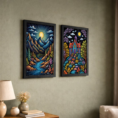 Moonlit Nature & Dream House Wall Frame Set of 2
