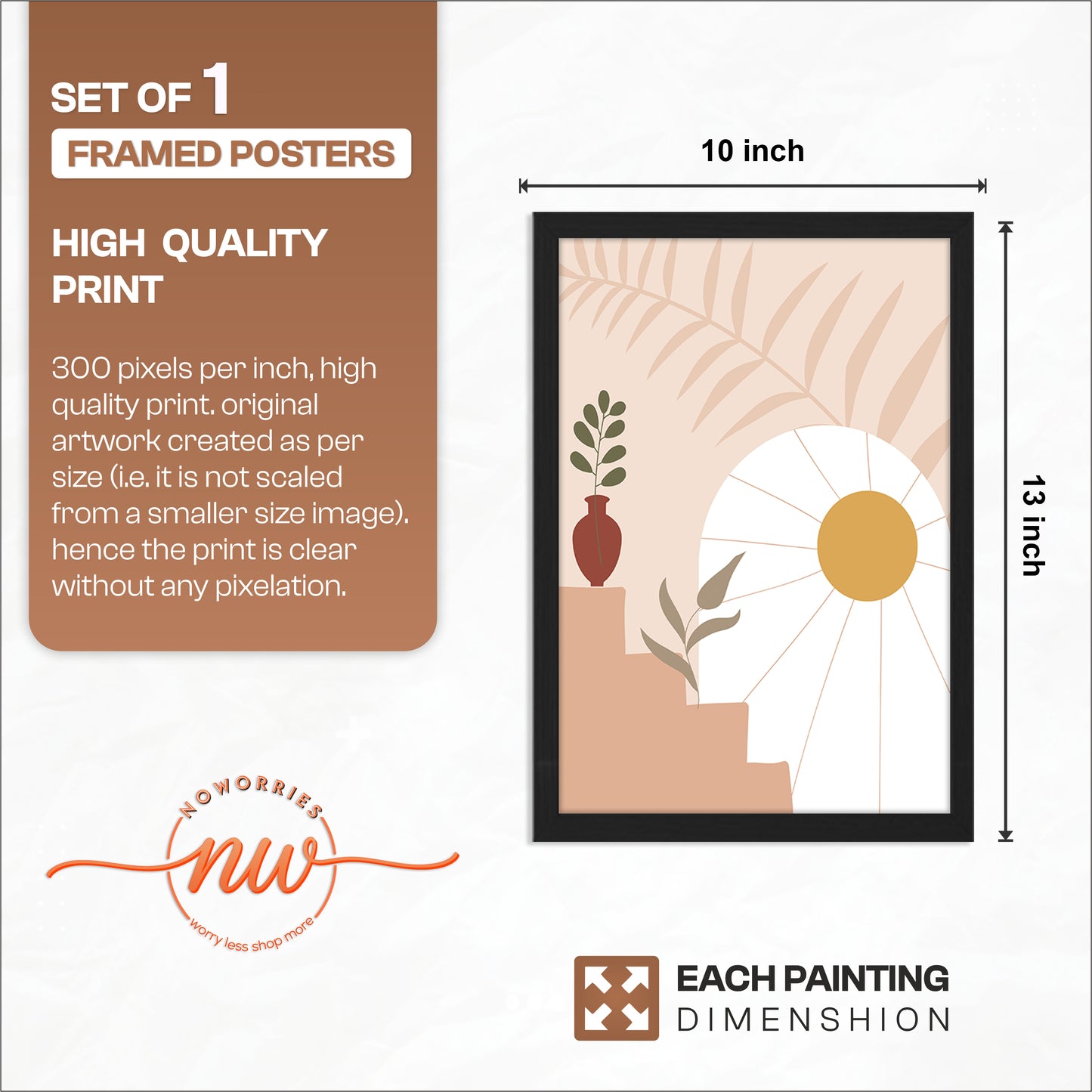 Boho Sunrise Botanical Wall Frame – Set of 1