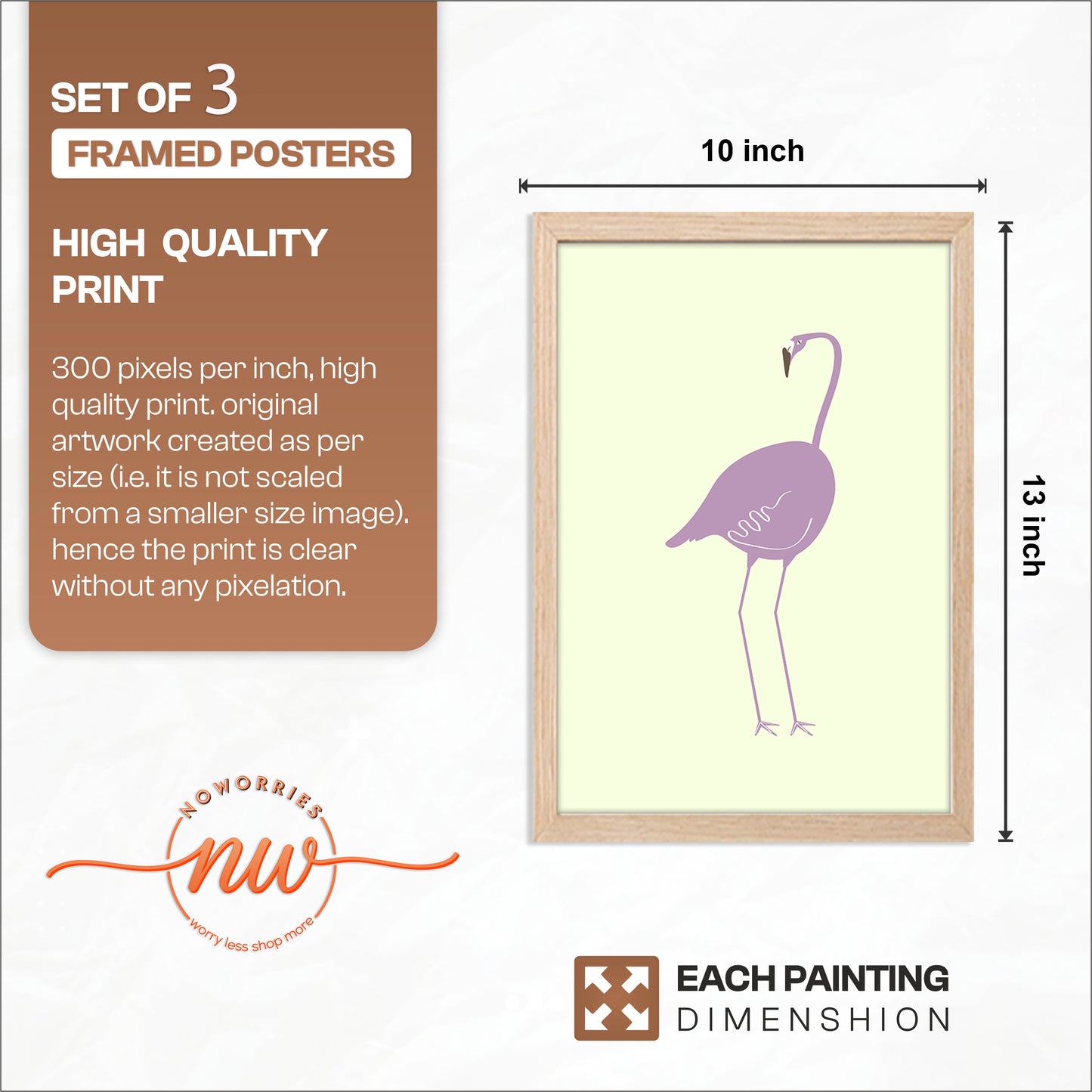 Pastel Flamingo Wall Frames Set of 3