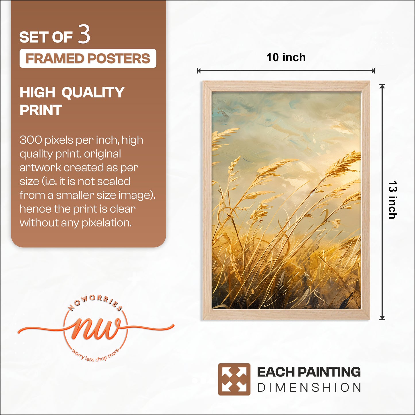 Golden Wheat Field Wall Art Frames Set of 3