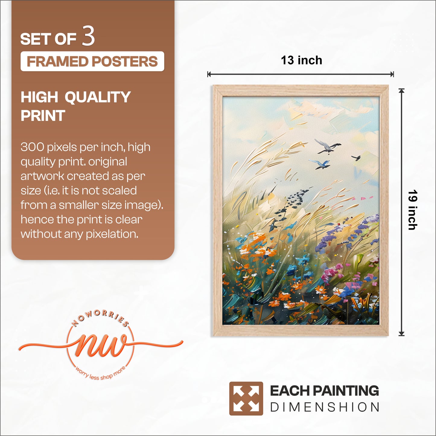 Wildflower Meadow Landscape Wall Art Set of 3