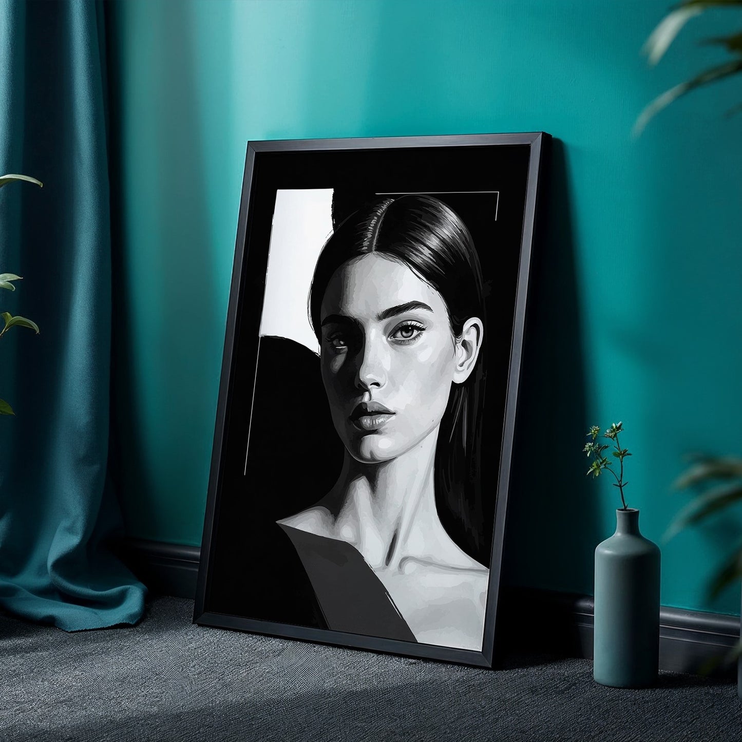 Monochrome Woman Portrait Framed Art Print
