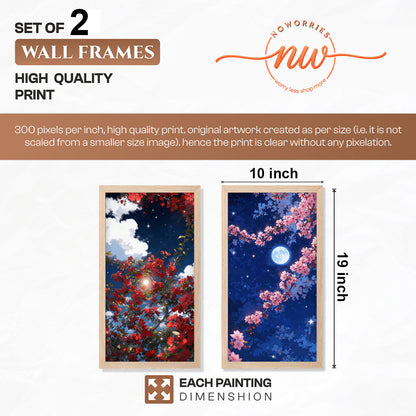 Moonlit Sakura Blossom Wall Frame Set of 2