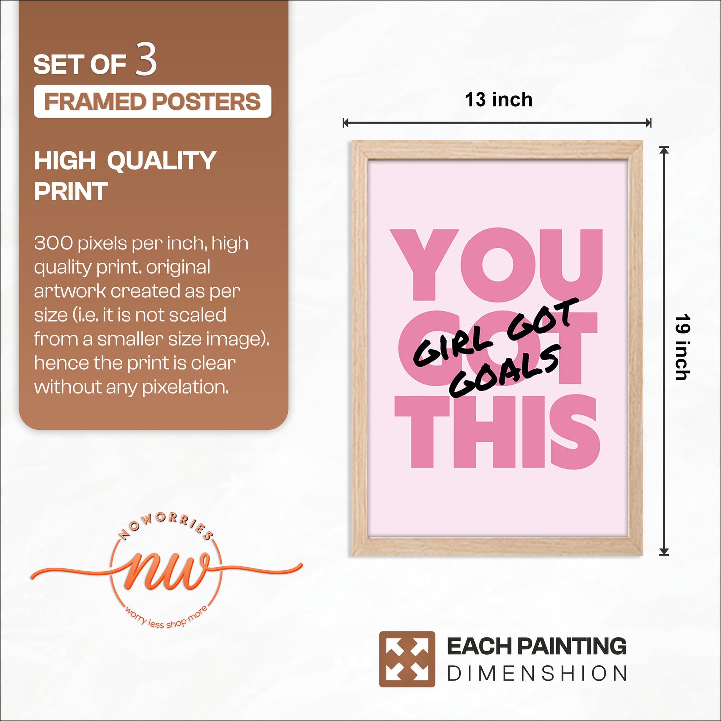 Pink Motivational Wall Frames Set of 3