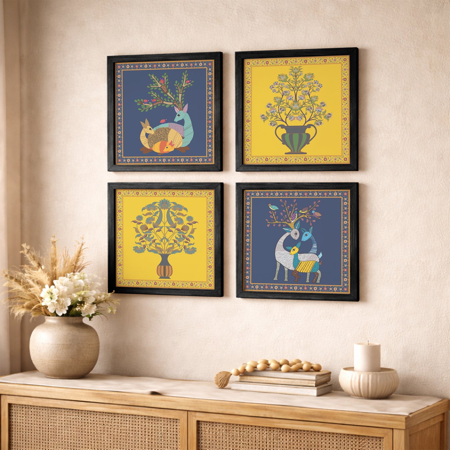 Folk Flora Wall Decor Set of 4