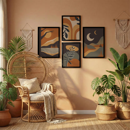 Abstract Boho Landscape Wall Art Set of 4