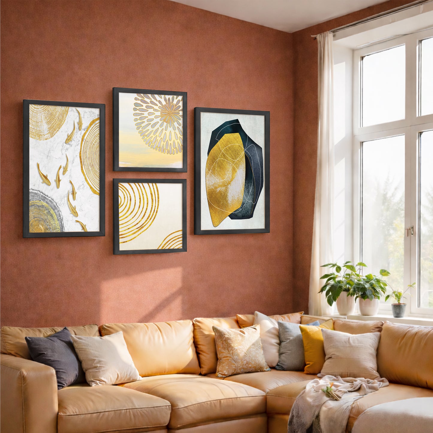 Modern Gold Abstract Wall Art Set of 4