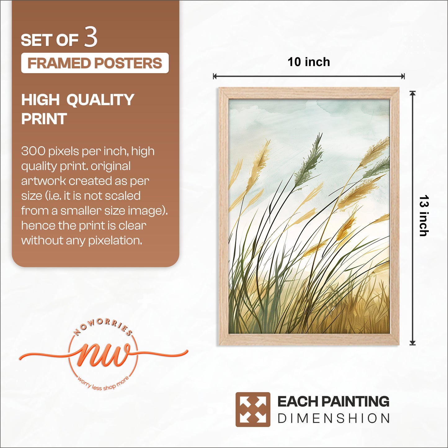 Minimalist Pampas Grass Botanical Wall Art Set of 3