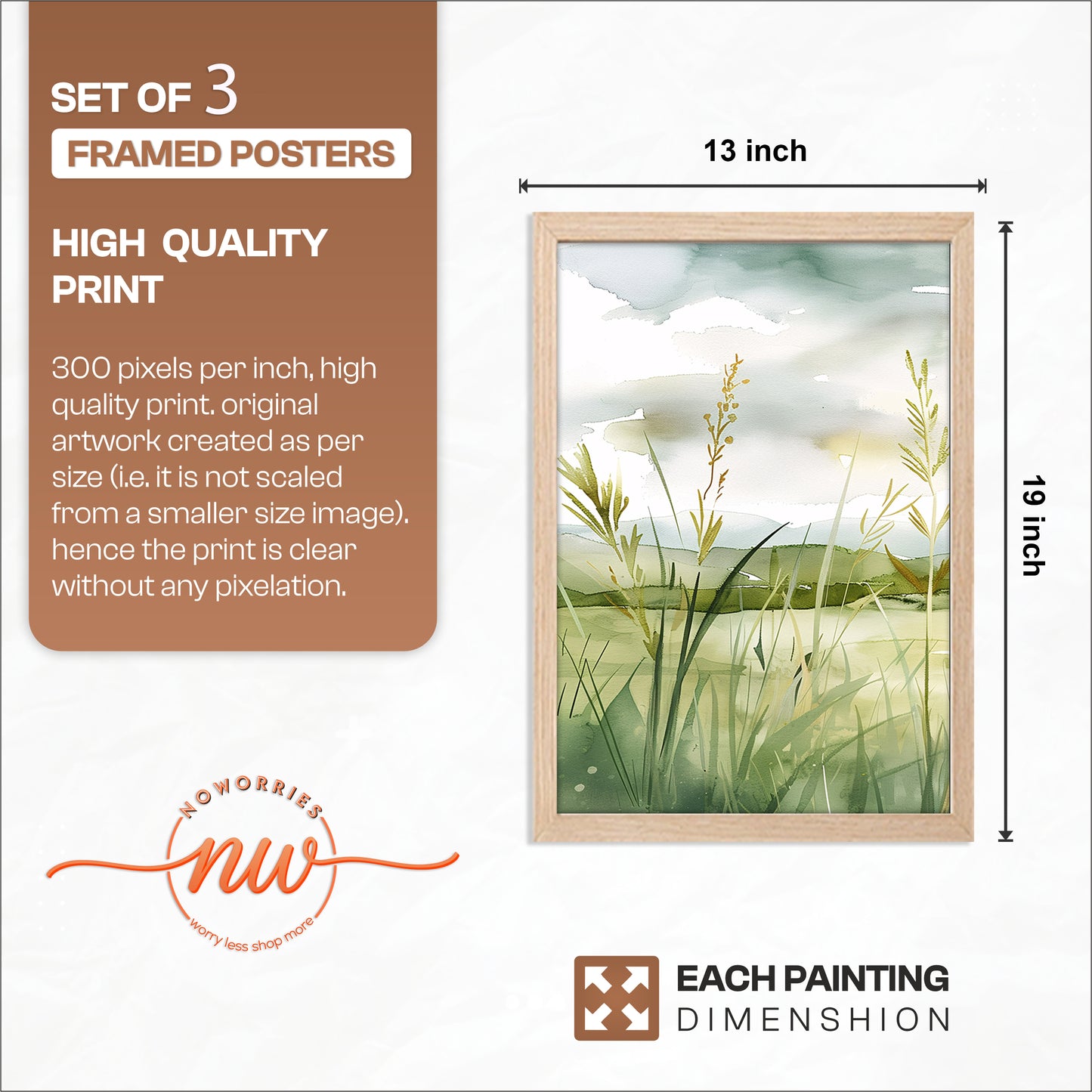 Serene Green Meadow Landscape Wall Art Set of 3
