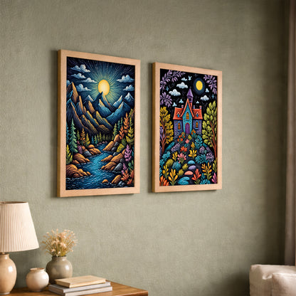 Moonlit Nature & Dream House Wall Frame Set of 2