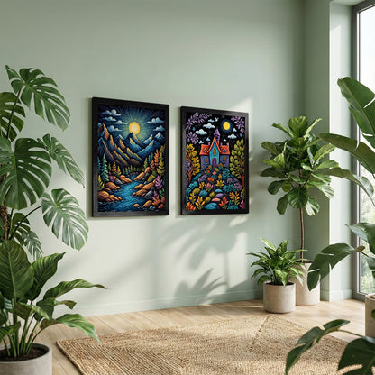 Moonlit Nature & Dream House Wall Frame Set of 2