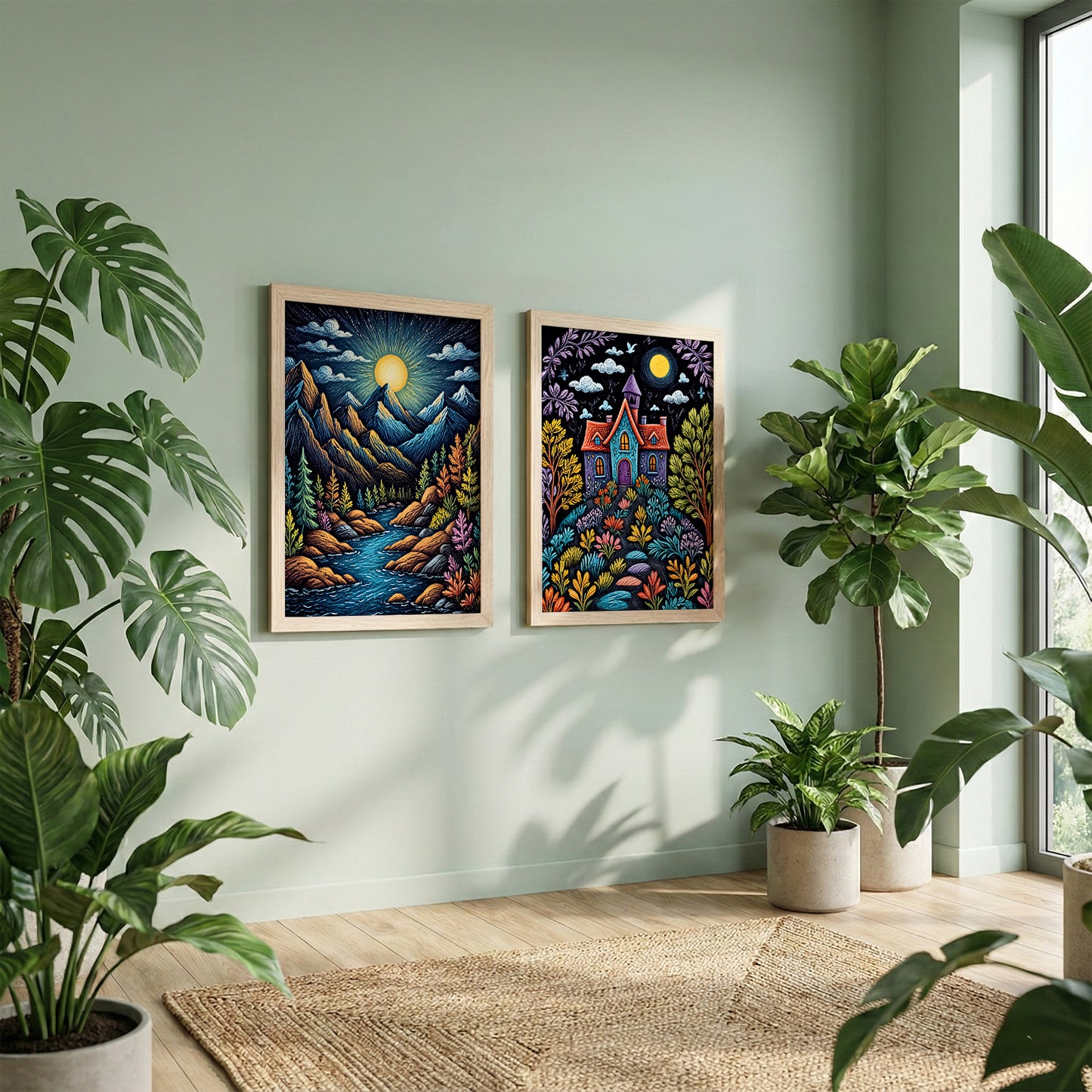 Moonlit Nature & Dream House Wall Frame Set of 2