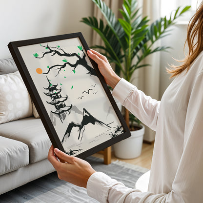Pagoda Mountain Scene Wall Art