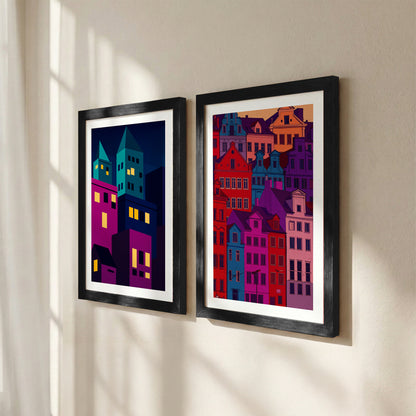 Modern Neon City Wall Frame Set of 2