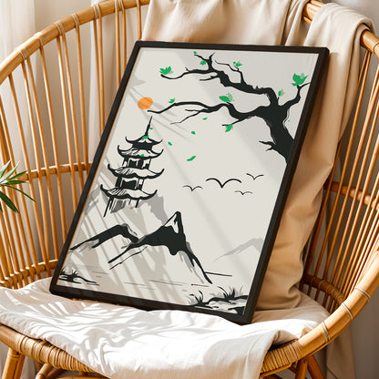 Pagoda Mountain Scene Wall Art
