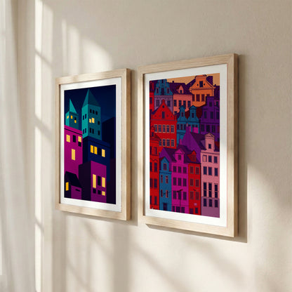 Modern Neon City Wall Frame Set of 2