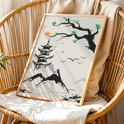 Pagoda Mountain Scene Wall Art