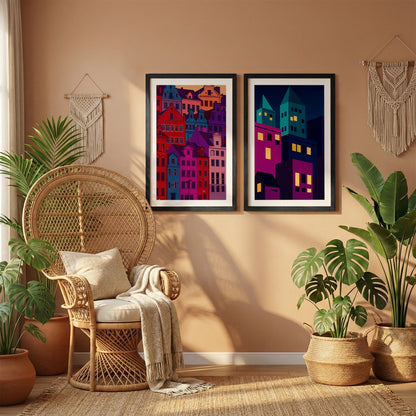 Modern Neon City Wall Frame Set of 2