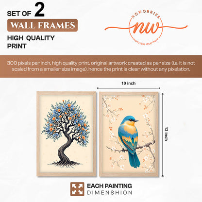 Tree & Blue Bird Nature Wall Art Frames Set of 2