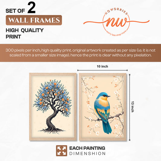 Tree & Blue Bird Nature Wall Art Frames Set of 2