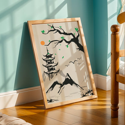 Pagoda Mountain Scene Wall Art