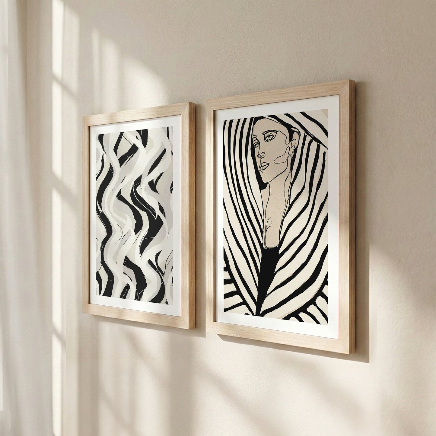 Black & White Abstract Woman Wall Art Set