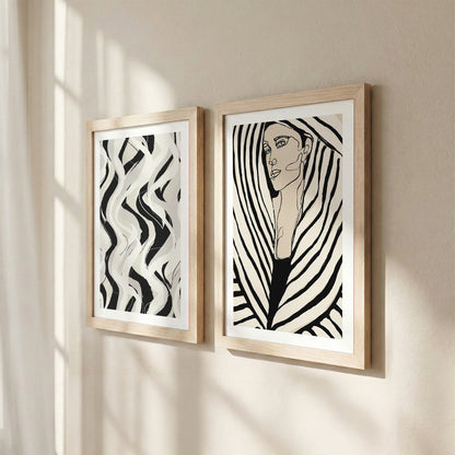 Black & White Abstract Woman Wall Art Set