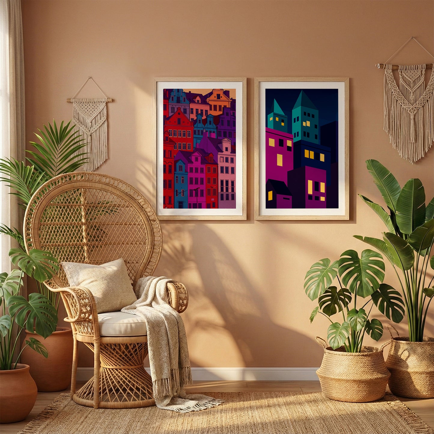 Modern Neon City Wall Frame Set of 2