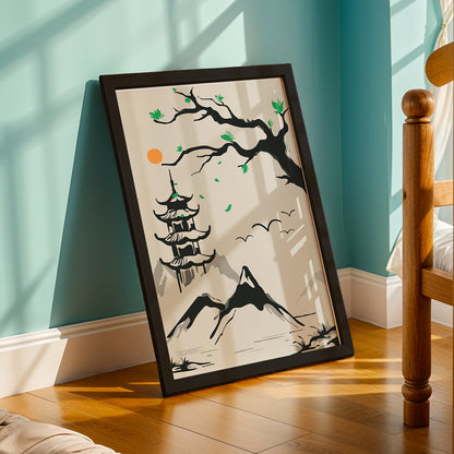 Pagoda Mountain Scene Wall Art
