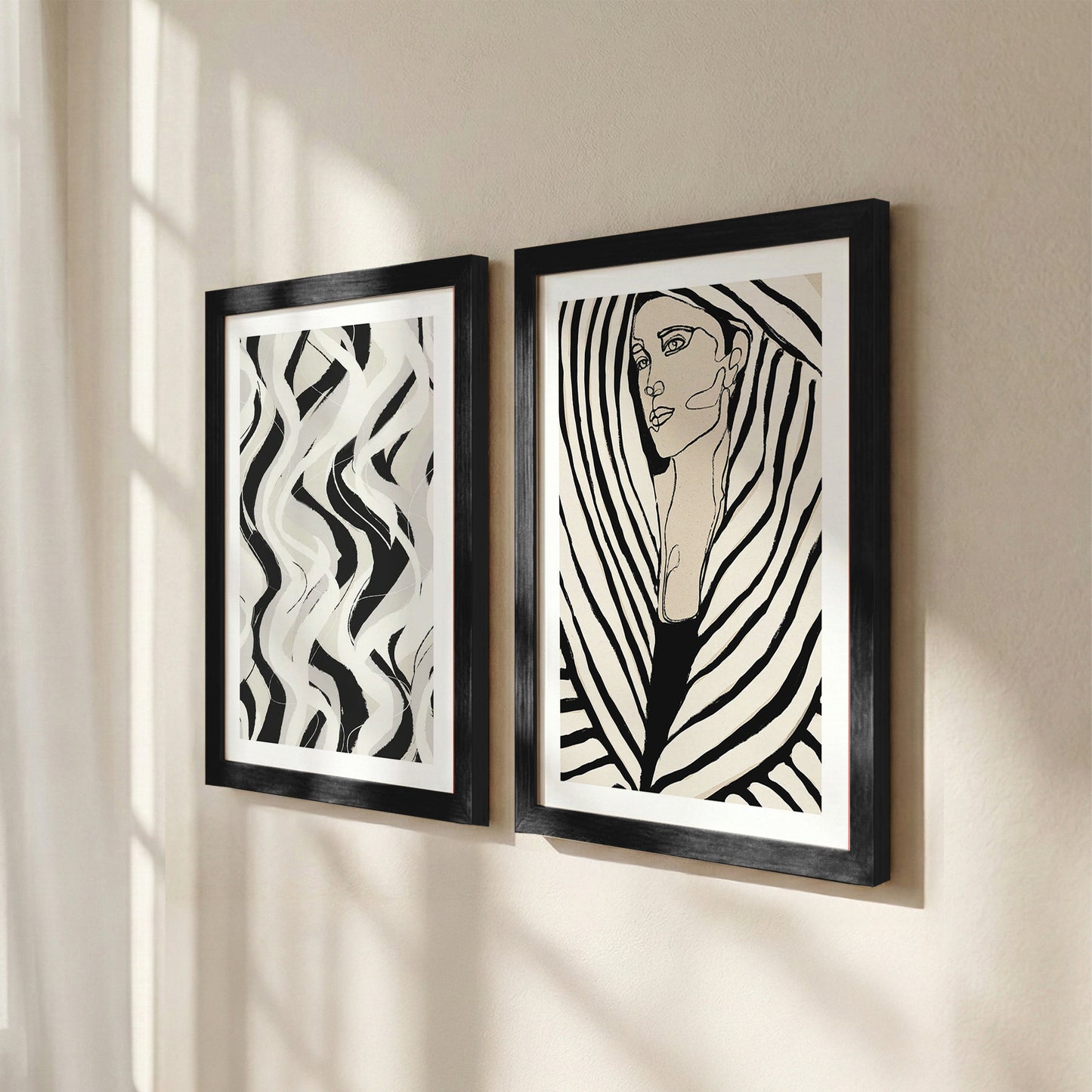 Black & White Abstract Woman Wall Art Set