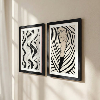 Black & White Abstract Woman Wall Art Set