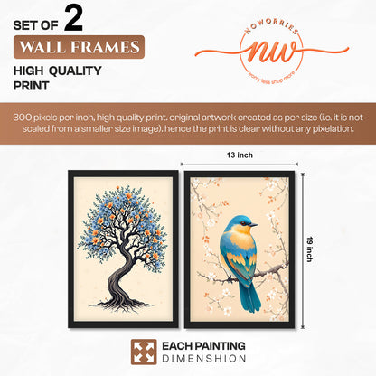Tree & Blue Bird Nature Wall Art Frames Set of 2