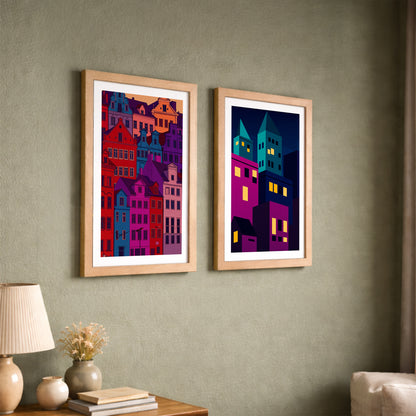 Modern Neon City Wall Frame Set of 2