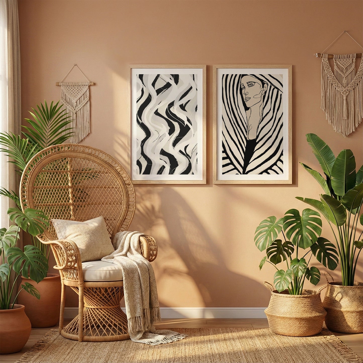 Black & White Abstract Woman Wall Art Set