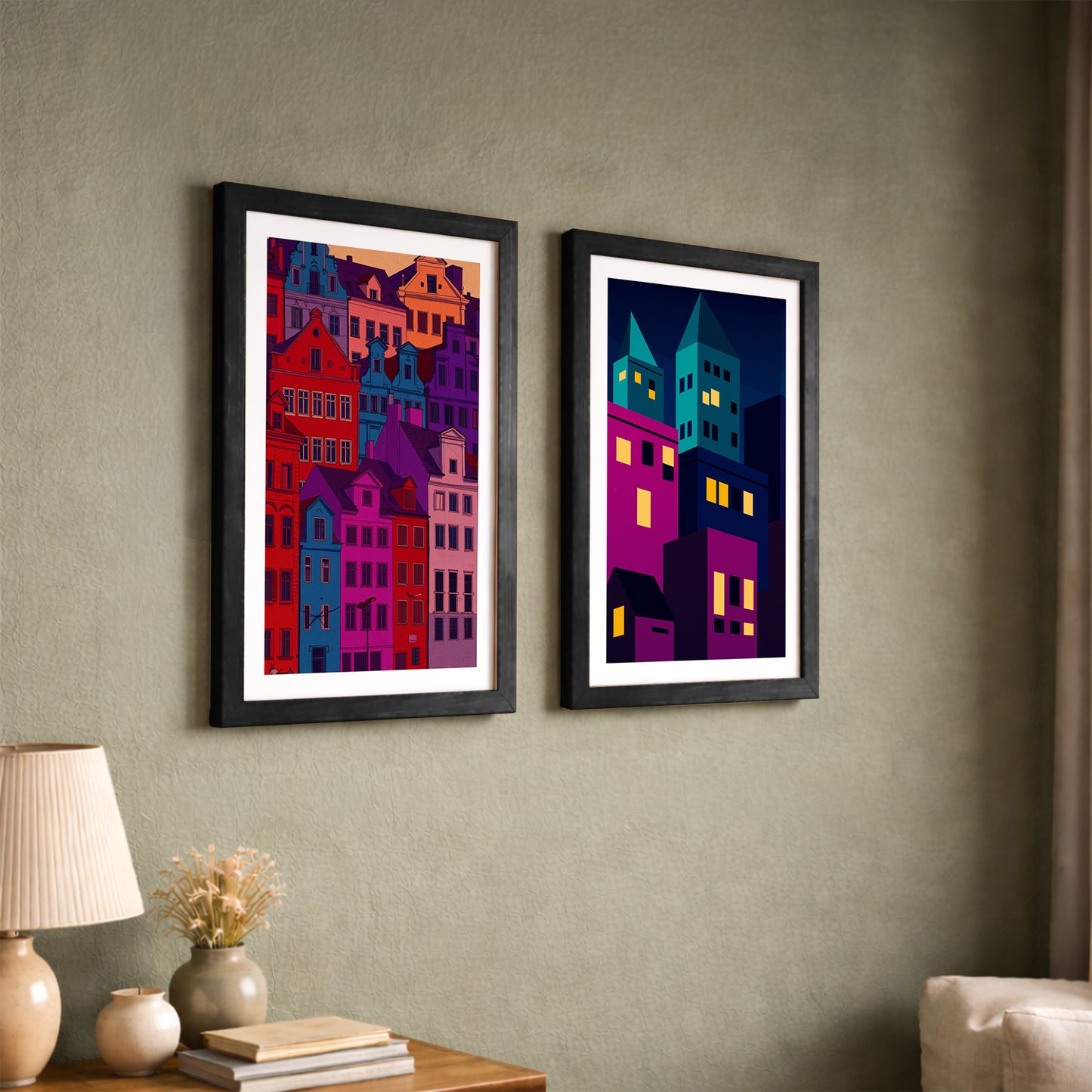 Modern Neon City Wall Frame Set of 2