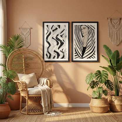 Black & White Abstract Woman Wall Art Set