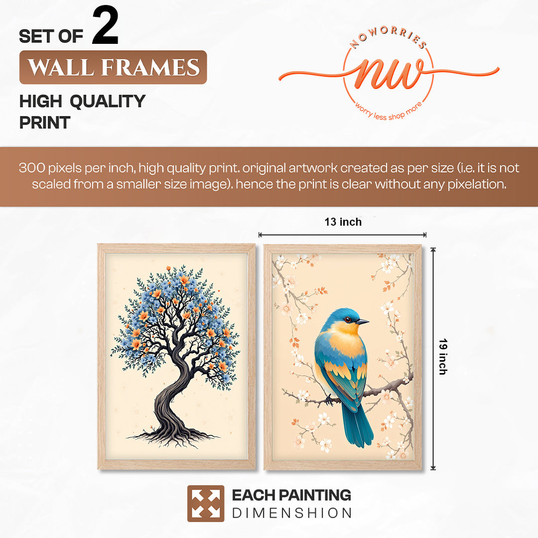 Tree & Blue Bird Nature Wall Art Frames Set of 2