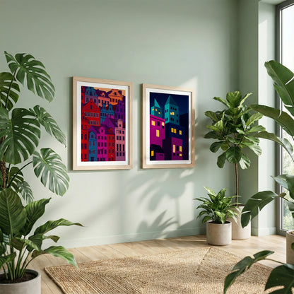 Modern Neon City Wall Frame Set of 2