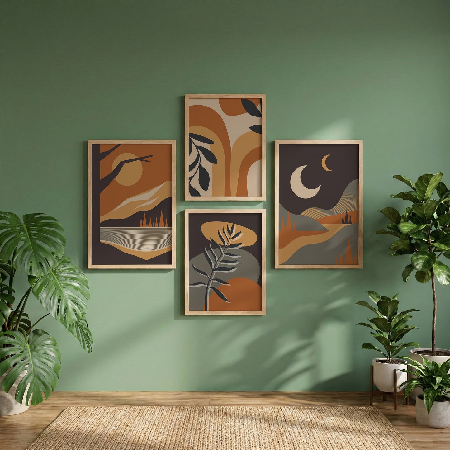 Abstract Boho Landscape Wall Art Set of 4