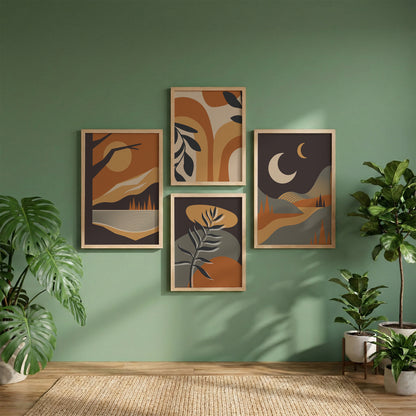 Abstract Boho Landscape Wall Art Set of 4