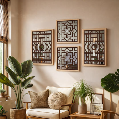 Abstract Geometric Wall Mirror Decor Set of 4
