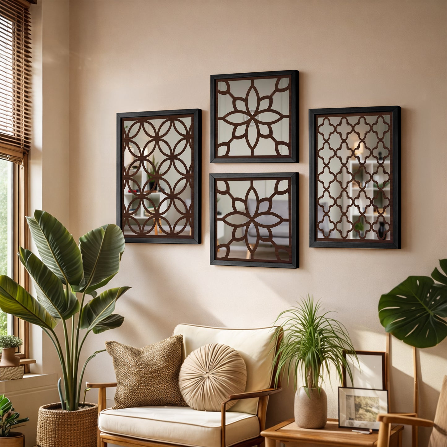 Lattice Mirror Art Set of 4