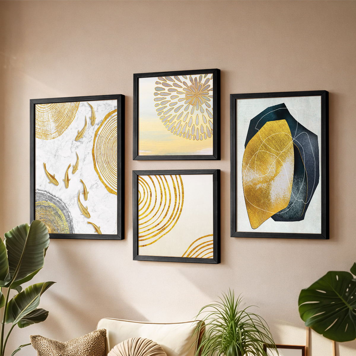 Modern Gold Abstract Wall Art Set of 4