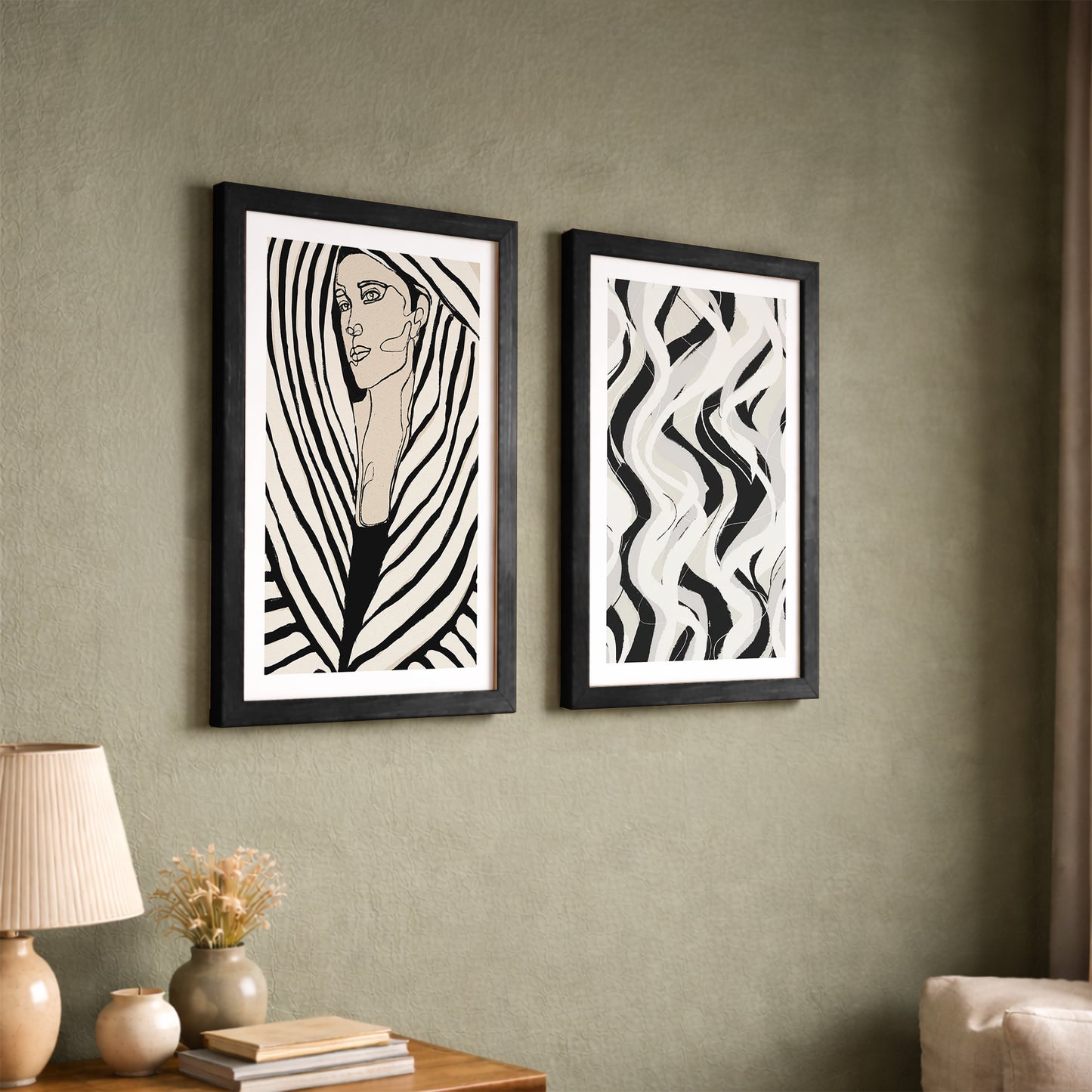 Black & White Abstract Woman Wall Art Set