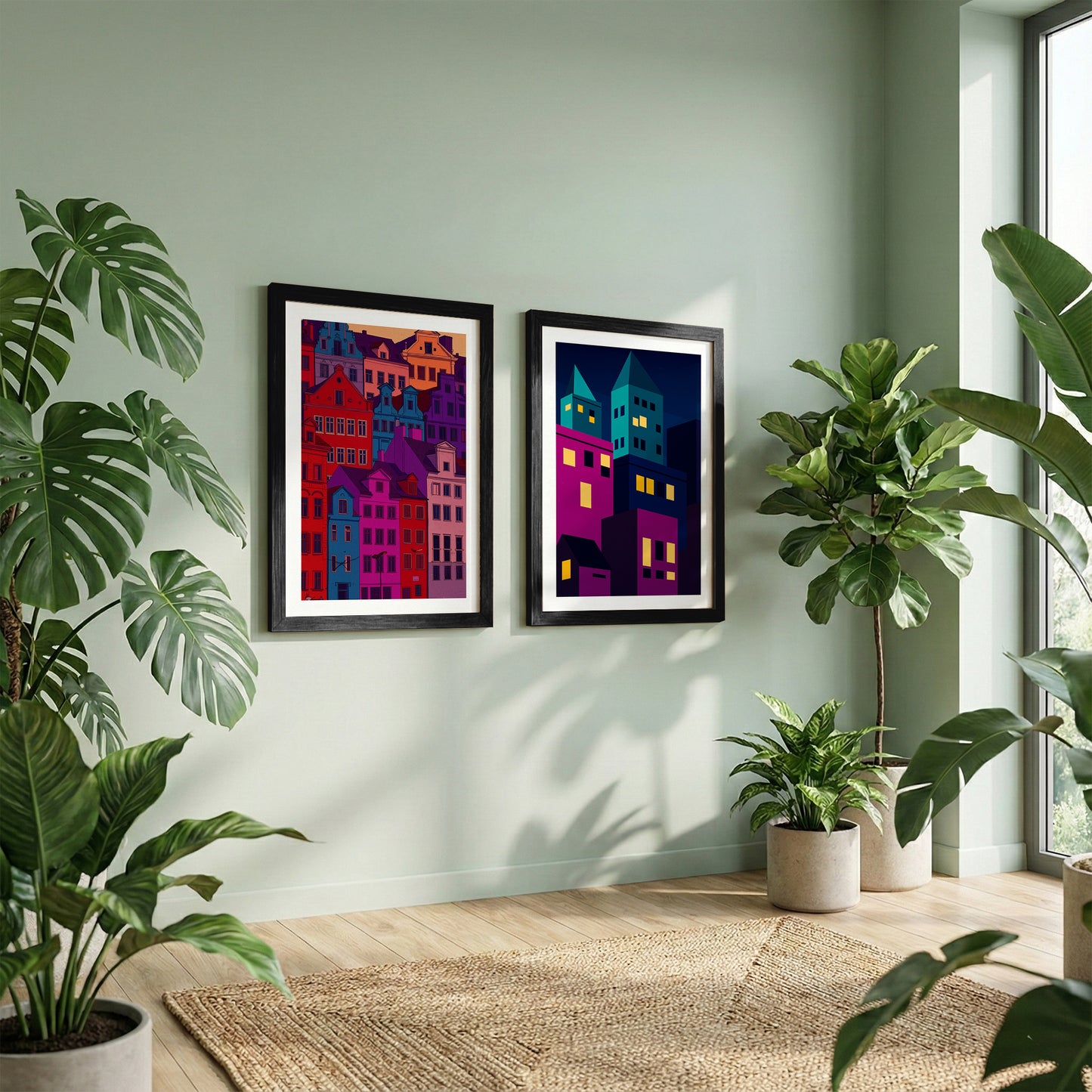 Modern Neon City Wall Frame Set of 2