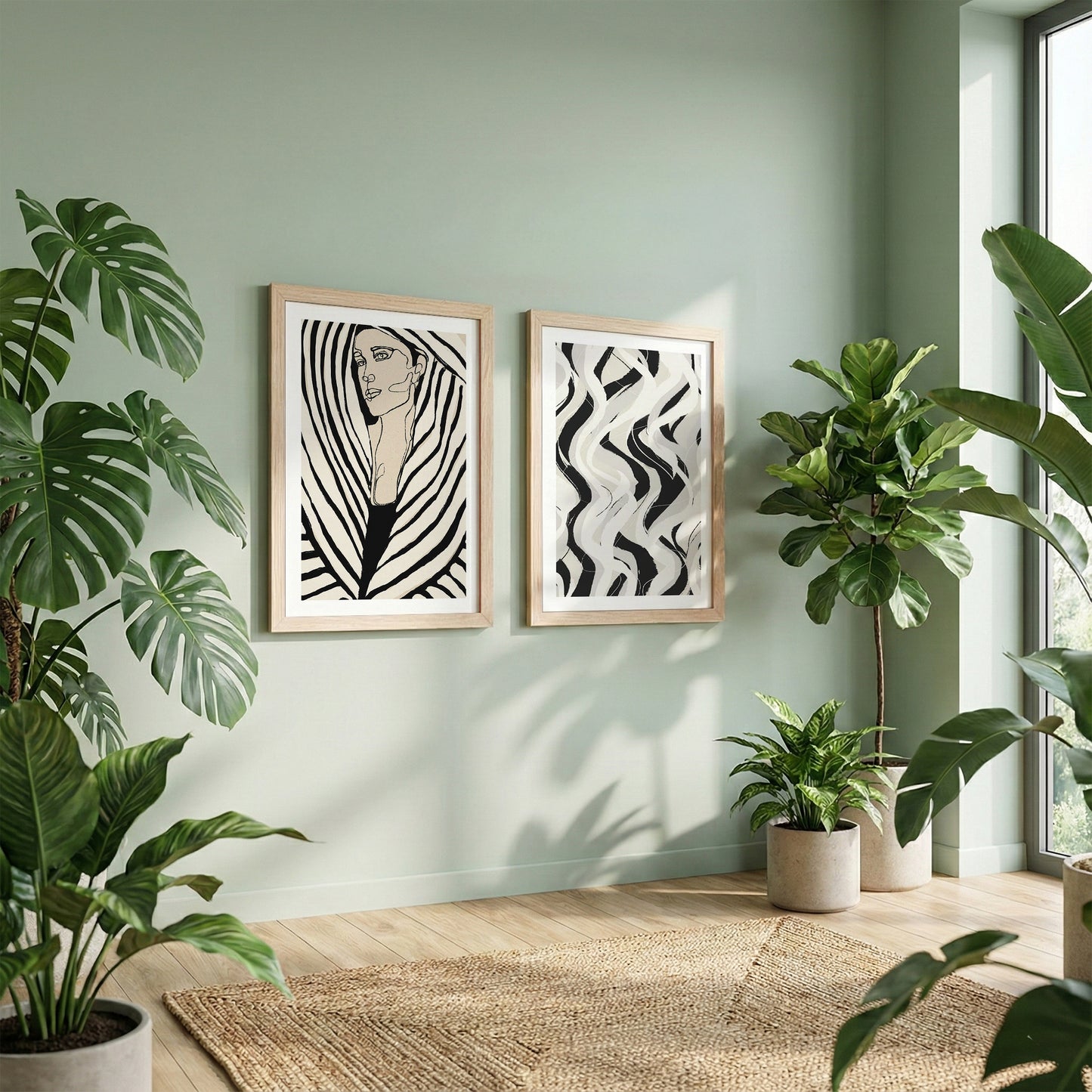 Black & White Abstract Woman Wall Art Set