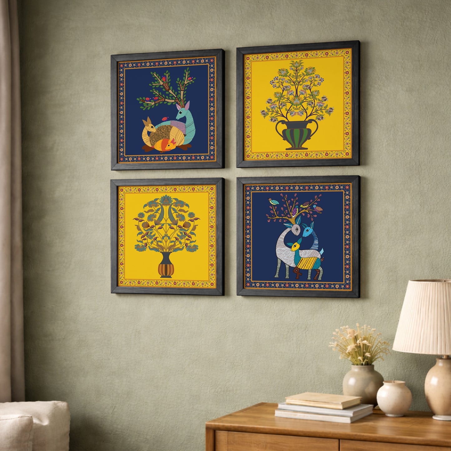 Folk Flora Wall Decor Set of 4