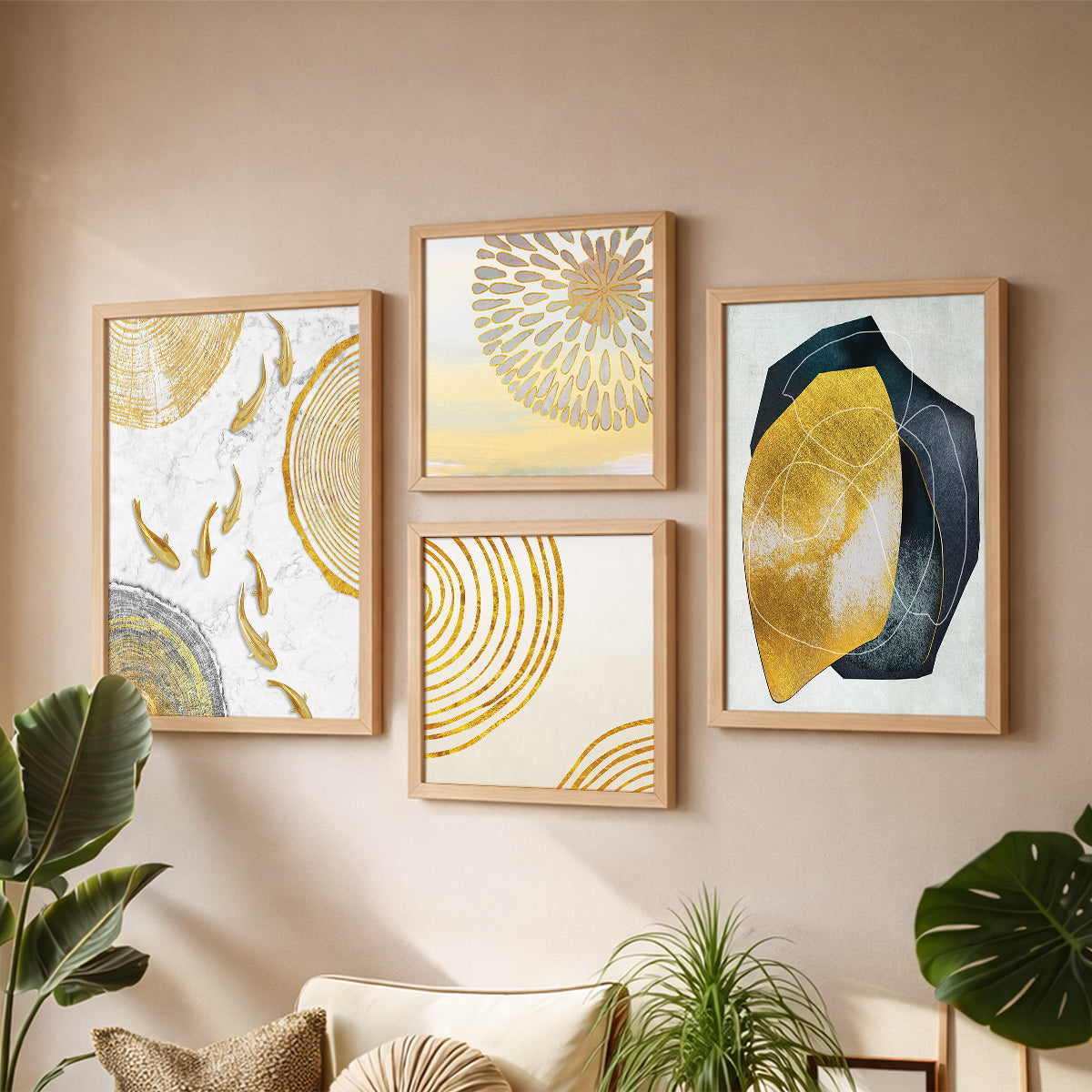Modern Gold Abstract Wall Art Set of 4