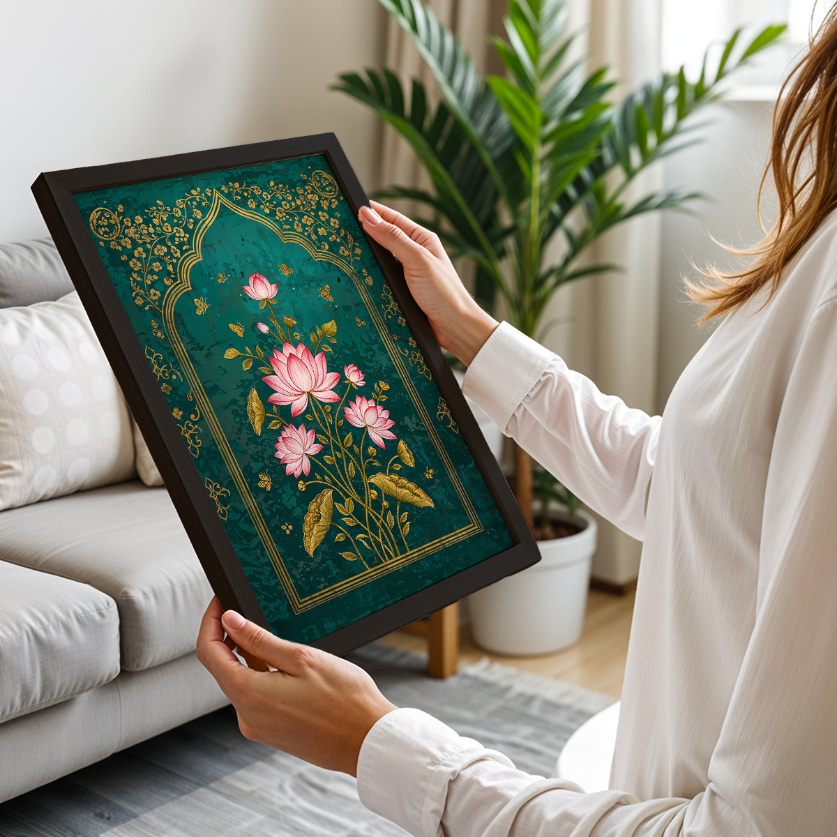 Mystic Emerald Lotus Wall Frame Set of 1
